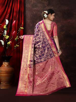 Purple Woven Kanjeevaram Silk blend Zari Work Saree 3