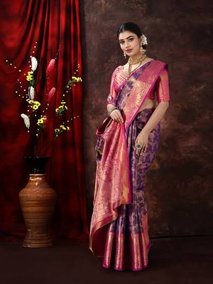 Purple Woven Kanjeevaram Silk blend Zari Work Saree 4