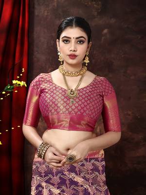 Purple Woven Kanjeevaram Silk blend Zari Work Saree 5