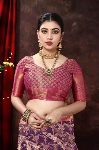 Purple Woven Kanjeevaram Silk blend Zari Work Saree