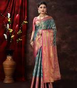 Turquoise Blue Woven Kanjeevaram Silk blend Zari Work Saree