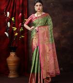 Green Woven Kanjeevaram Silk blend Zari Work Saree