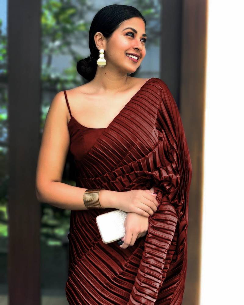 Dark maroon plain pure satin saree WITH UN-STITCHED BLOUSE