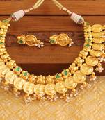 Gold platted temple pearl necklace set