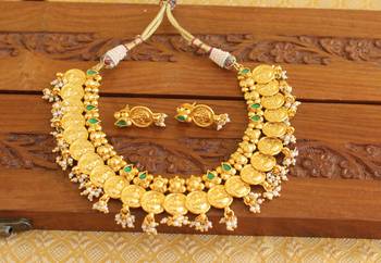 Gold platted temple pearl necklace set 2