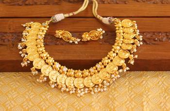 Gold platted temple pearl necklace set 1