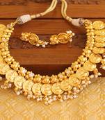 Gold platted temple pearl necklace set