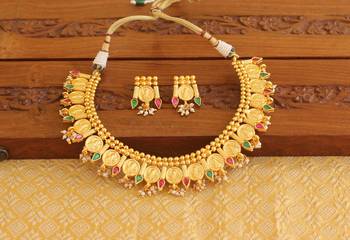 Gold platted temple pearl necklace set 1
