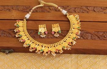 Gold platted temple pearl necklace set 2