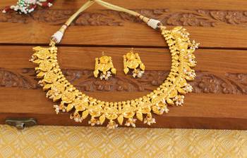 Gold platted temple pearl necklace set 3