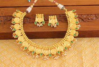 Gold platted temple pearl necklace set 1