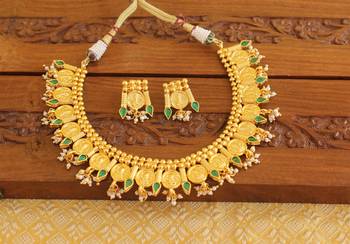 Gold platted temple pearl necklace set 2