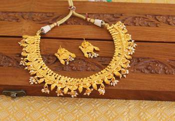 Gold platted temple pearl necklace set 3