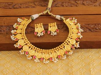Gold platted temple pearl necklace set 1
