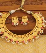 Gold platted temple pearl necklace set