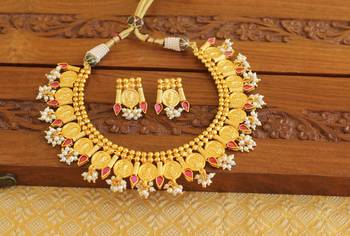 Gold platted temple pearl necklace set 2