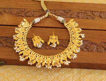 Gold platted temple pearl necklace set 3