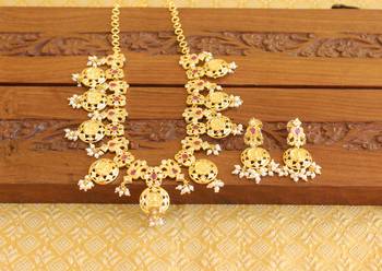 Gold platted temple pearl necklace set 1