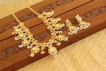 Gold platted temple pearl necklace set 2