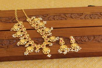 Gold platted temple pearl necklace set 3
