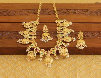 Gold platted temple pearl necklace set 1
