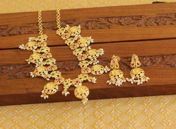 Gold platted temple pearl necklace set 2