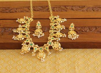 Gold platted temple pearl necklace set 2