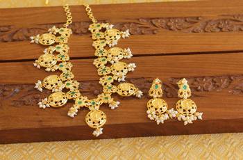 Gold platted temple pearl necklace set 3