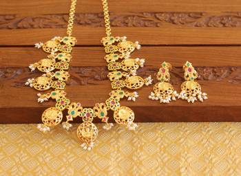 Gold platted temple pearl necklace set 1