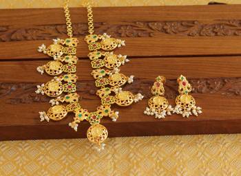 Gold platted temple pearl necklace set 2