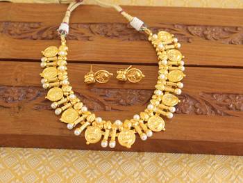 Gold platted temple pearl necklace set 2