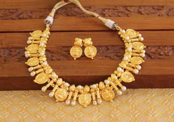 Gold platted temple pearl necklace set 1