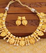 Gold platted temple pearl necklace set