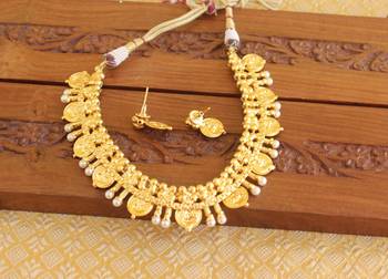 Gold platted temple pearl necklace set 3