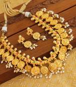 Gold platted temple pearl necklace with screw back earring