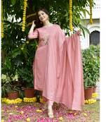 Pink embroidery chanderi kurta set