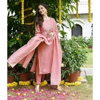 Pink embroidery chanderi kurta set 2