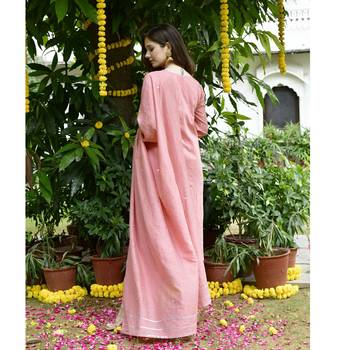 Pink embroidery chanderi kurta set 5