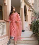 Pink chanderi kurta set with chanderi duppata