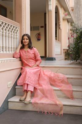 Pink chanderi kurta set with chanderi duppata 3