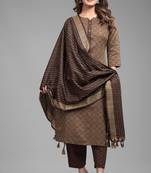 Cayorii Women's Coffee Cotton Blend Kurta with Pant and Dupatta