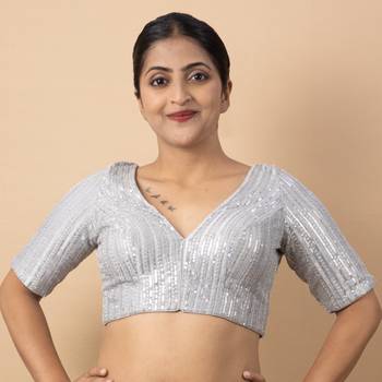 Silver Net Readymade Blouse 3
