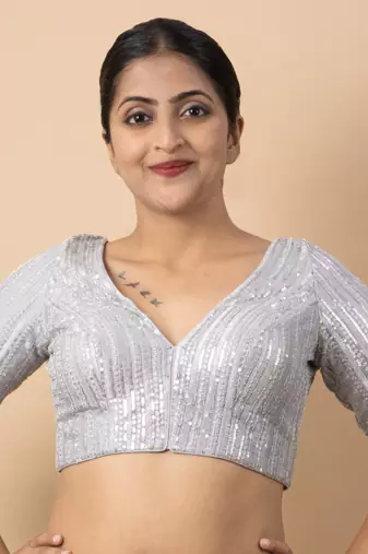 Silver Net Readymade Blouse