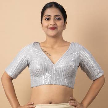 Silver Net Readymade Blouse 4