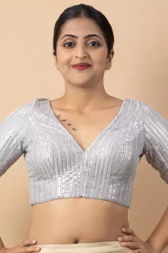 Silver Net Readymade Blouse