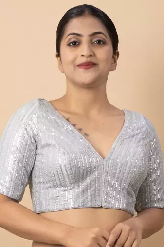 Silver Net Readymade Blouse