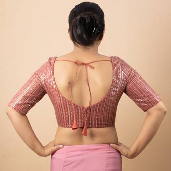 ONION PINK EMBROIDED NET V NECK BLOUSE 5