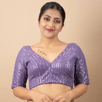 Lavender Sequin Embroidered Readymade Blouse 3