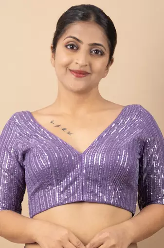 Lavender Sequin Embroidered Readymade Blouse