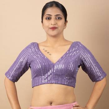 Lavender Sequin Embroidered Readymade Blouse 4